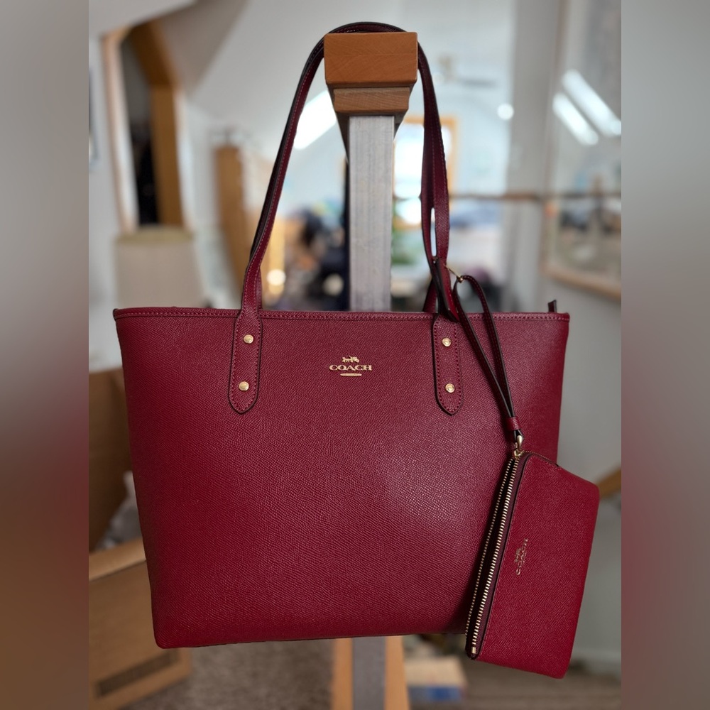 Coach Deep Red Tote with Wristlet